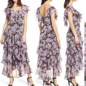 WAYF Chelsea Tiered Ruffle Maxi Dress Purple Floral - Size S